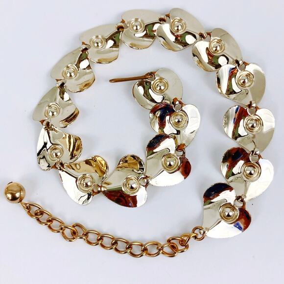 Vintage Mid Century Gold Tone Heart Rhinestone Choker Necklace 1950s - Picture 11 of 15
